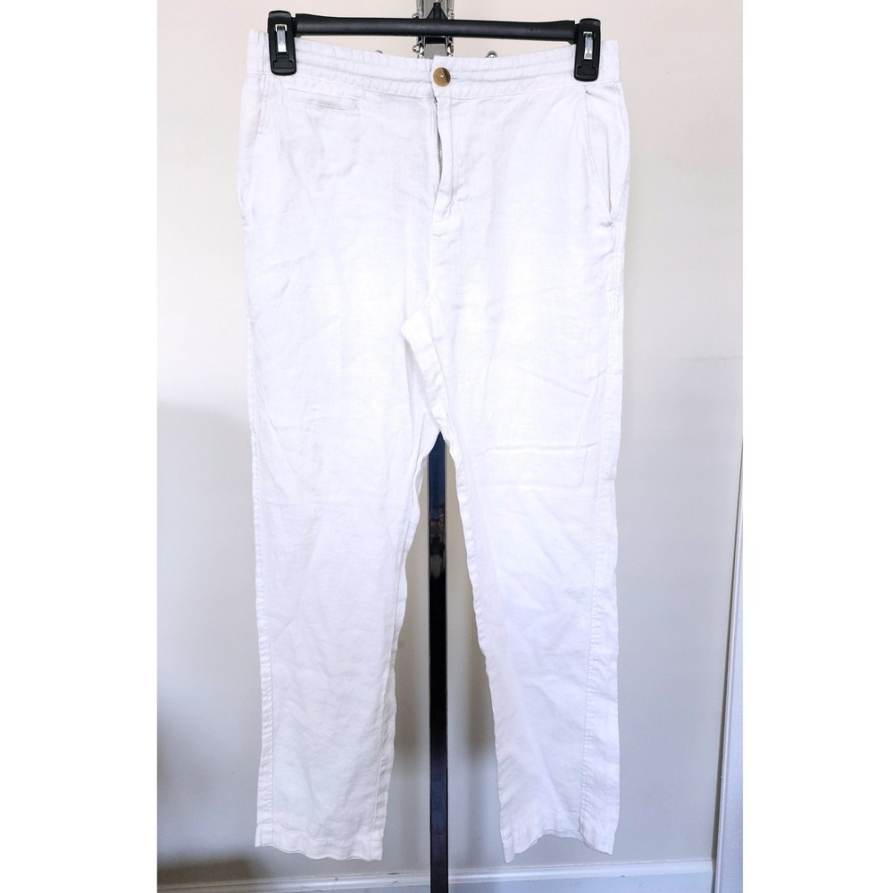 Panama Jack Mens White 100% Linen Elastic Waist Beach Pants Size S 29x29 Coastal